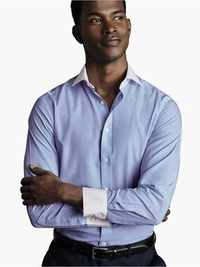 Van Heusen Mens Striped Dress Shirt 17-17.5 34/35 Blue